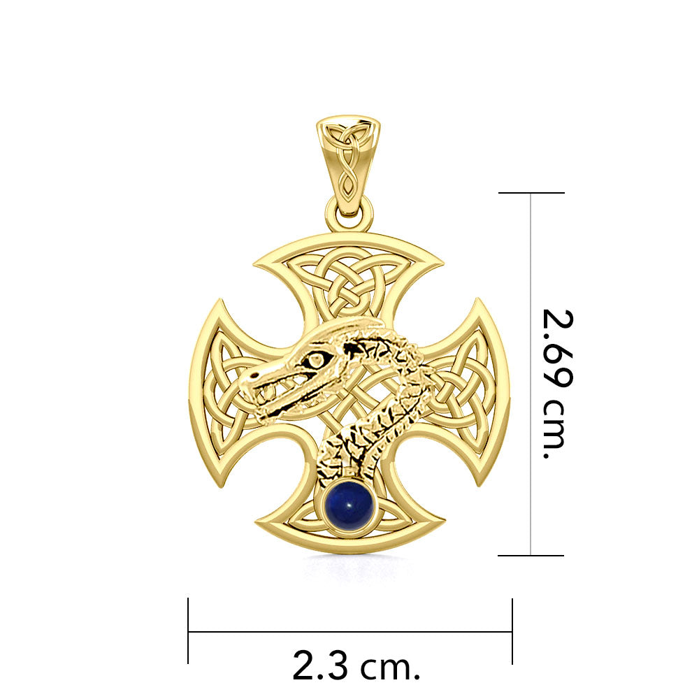 Dragon with Celtic Cross Solid Gold Pendant GPD5818
