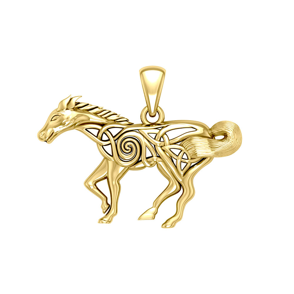 Celtic Running Horse 14 K Solid Gold Pendant GPD5861
