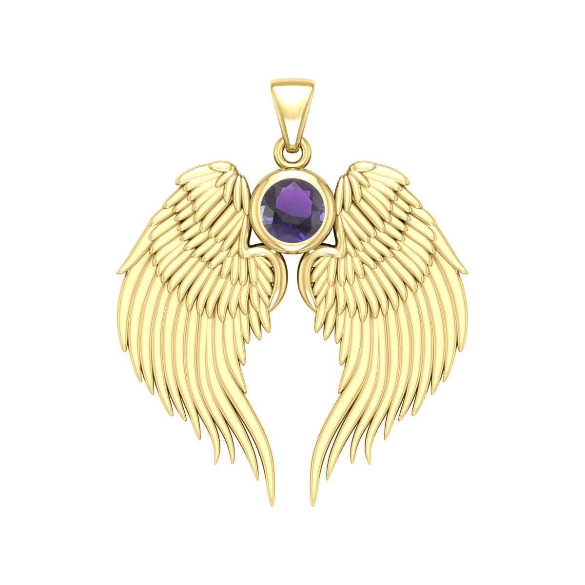 Guardian Angel Wings Solid Gold Pendant with Birthstone GPD5866