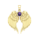 Guardian Angel Wings Solid Gold Pendant with Birthstone GPD5866