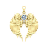 Guardian Angel Wings Solid Gold Pendant with Birthstone GPD5866
