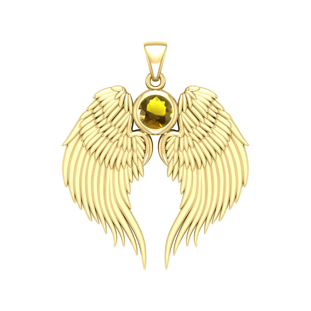 Guardian Angel Wings Solid Gold Pendant with Birthstone GPD5866