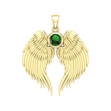 Guardian Angel Wings Solid Gold Pendant with Birthstone GPD5866