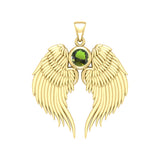 Guardian Angel Wings Solid Gold Pendant with Birthstone GPD5866