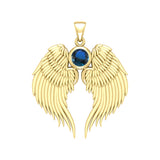 Guardian Angel Wings Solid Gold Pendant with Birthstone GPD5866