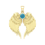 Guardian Angel Wings Solid Gold Pendant with Birthstone GPD5866