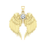 Guardian Angel Wings Solid Gold Pendant with Birthstone GPD5866