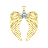 Guardian Angel Wings Solid Gold Pendant with Birthstone GPD5868