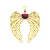 Guardian Angel Wings Solid Gold Pendant with Birthstone GPD5868
