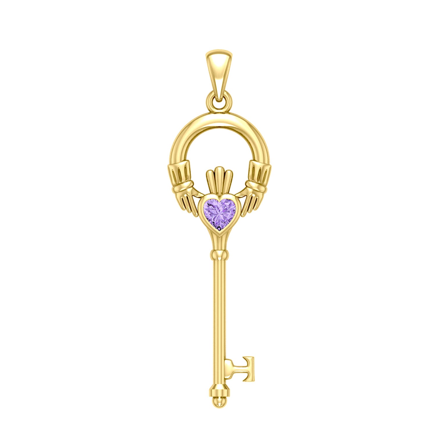 Irish Claddagh Spiritual Key 14 K Solid Gold Pendant with Gem GPD5903
