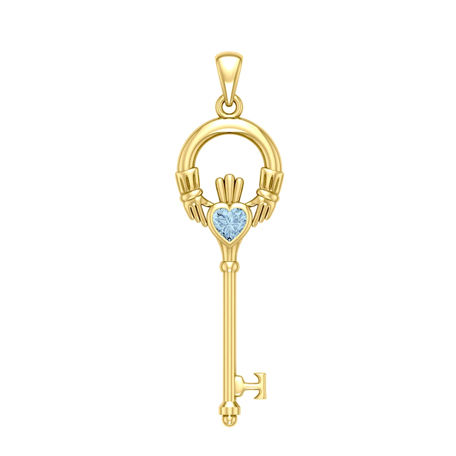 Irish Claddagh Spiritual Key 14 K Solid Gold Pendant with Gem GPD5903