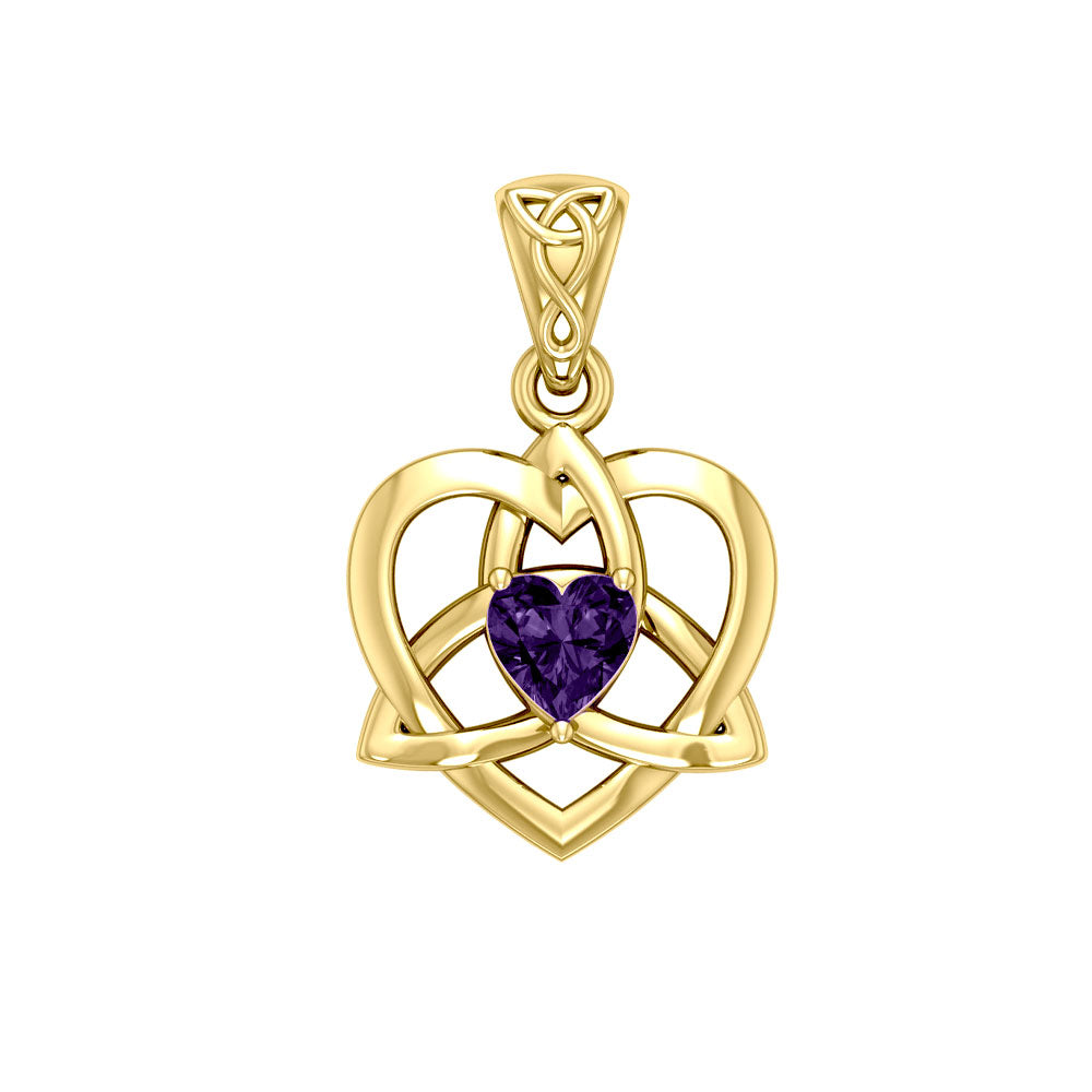The Small Celtic Trinity Heart 14K Yellow Gold Pendant with Gemstone GPD5913