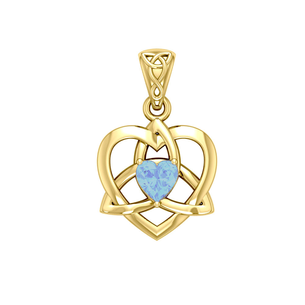 The Small Celtic Trinity Heart 14K Yellow Gold Pendant with Gemstone GPD5913