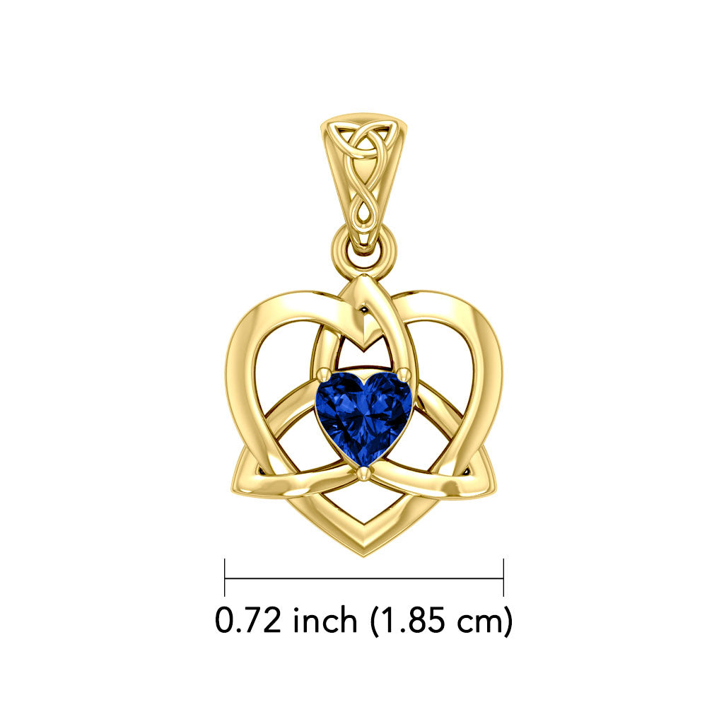 The Small Celtic Trinity Heart 14K Yellow Gold Pendant with Gemstone GPD5913