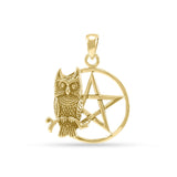 Sitting Owl with  Pentacle Gold Pendant GTP3320