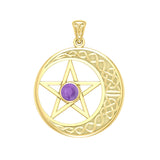 Celtic Crescent moon with Pentacle 14K Yellow Gold Pendant GTP474