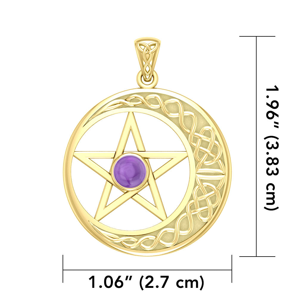 Celtic Crescent moon with Pentacle 14K Yellow Gold Pendant GTP474
