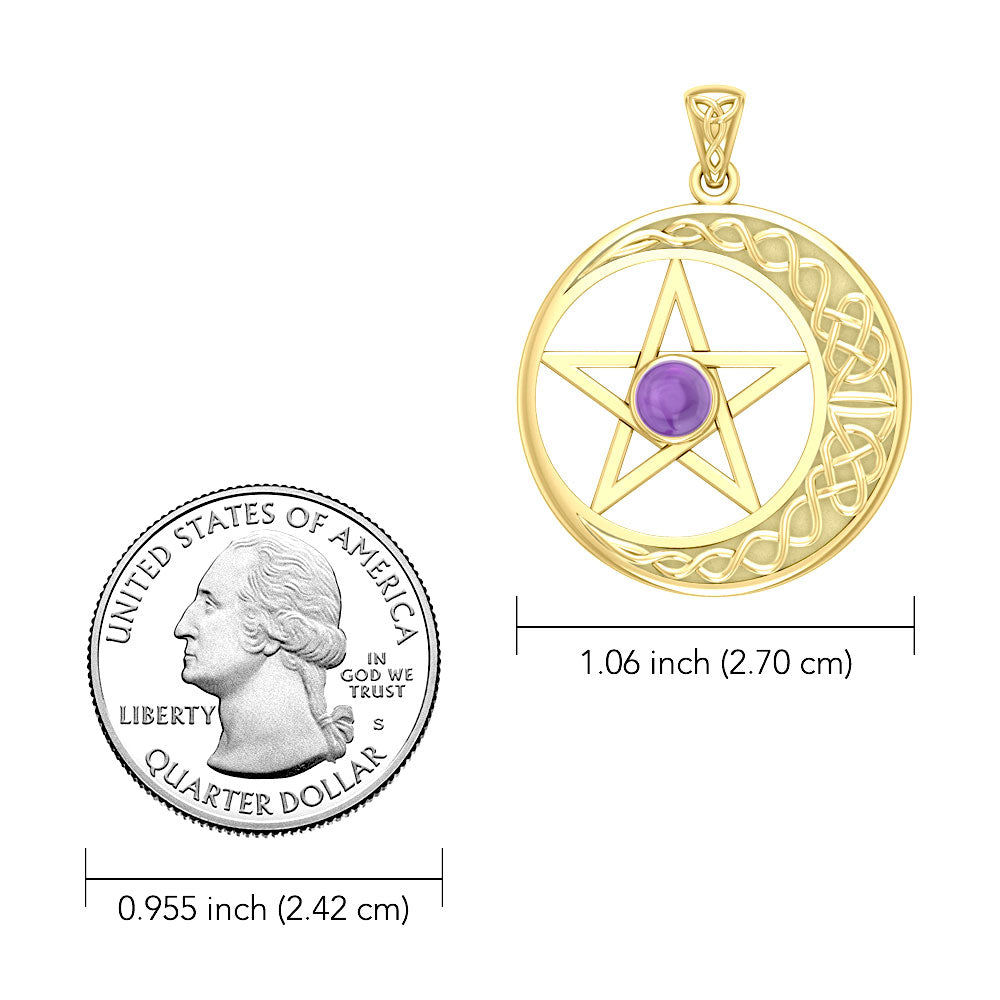 Celtic Crescent moon with Pentacle 14K Yellow Gold Pendant GTP474