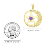 Celtic Crescent moon with Pentacle 14K Yellow Gold Pendant GTP474