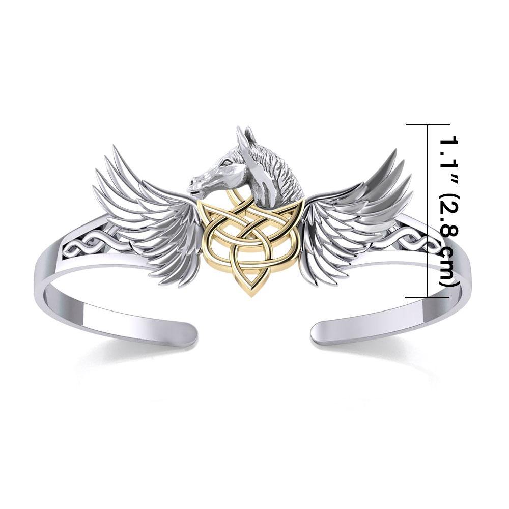 Celtic Pegasus Horse with Wing Silver and Gold Cuff Bracelet MBA276 - Jewelry