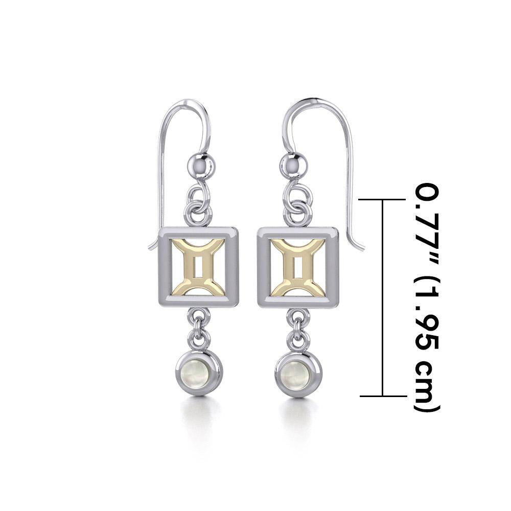 Gemini Zodiac Sign Silver and Gold Earrings Jewelry with Mother of Pearl MER1771 - Jewelry