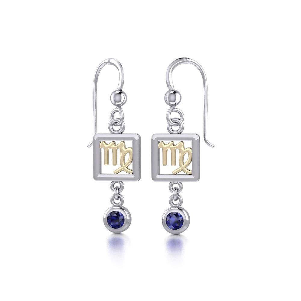 Virgo Zodiac Sign Silver and Gold Earrings Jewelry with Created Sapphire MER1774 - Jewelry
