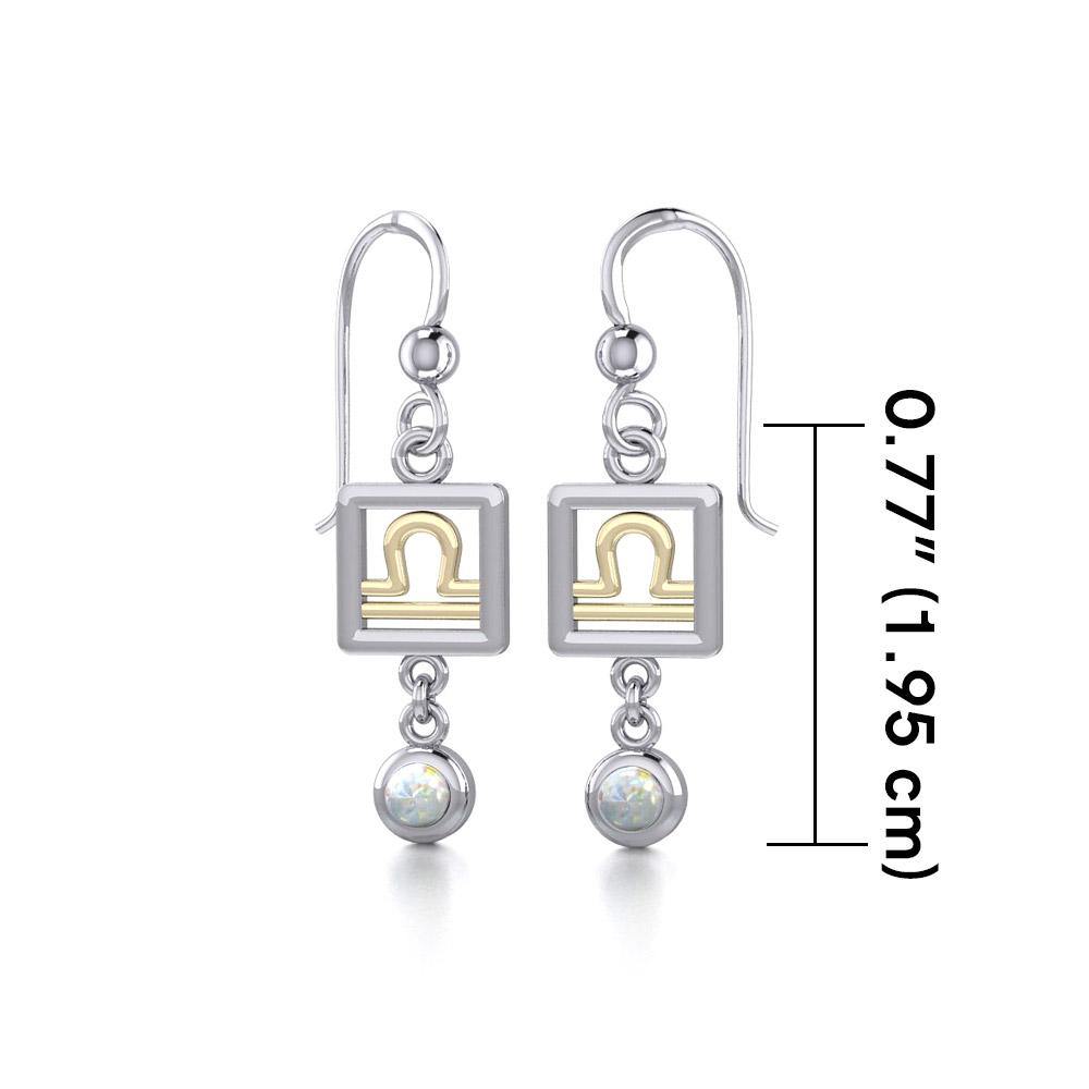 Libra Zodiac Sign Silver and Gold Earrings Jewelry with Opal MER1775 - Jewelry