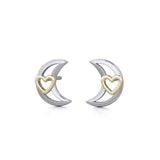 The Golden Heart in Crescent Moon Silver Post Earrings MER1779 - Jewelry