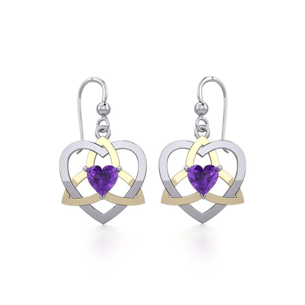 The Celtic Trinity Heart Silver and Gold Earrings with Gemstone MER1788 - Jewelry
