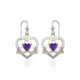 The Celtic Trinity Heart Silver and Gold Earrings with Gemstone MER1788 - Jewelry