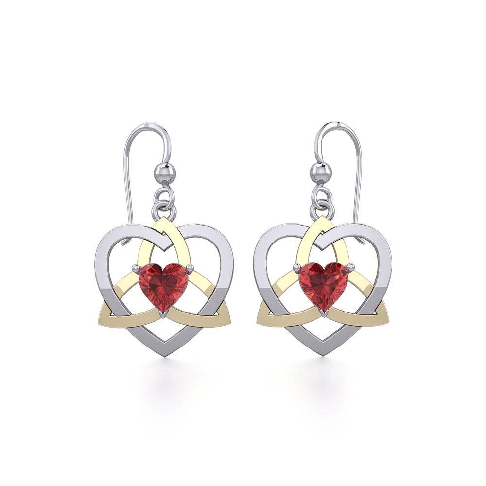 The Celtic Trinity Heart Silver and Gold Earrings with Gemstone MER1788 - Jewelry