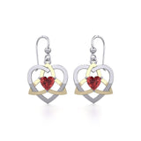 The Celtic Trinity Heart Silver and Gold Earrings with Gemstone MER1788 - Jewelry