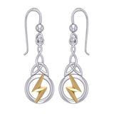 Zeus God Lightning Bolt with Celtic Trinity Knot Silver and Gold Earrings MER1966