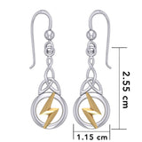Zeus God Lightning Bolt with Celtic Trinity Knot Silver and Gold Earrings MER1966