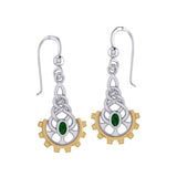 Steampunk Celtic Silver and 14K Gold Accent Earrings with Gemstone MER2116