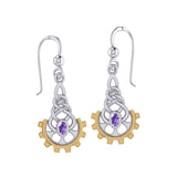 Steampunk Celtic Silver and 14K Gold Accent Earrings with Gemstone MER2116