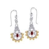Steampunk Celtic Silver and 14K Gold Accent Earrings with Gemstone MER2116