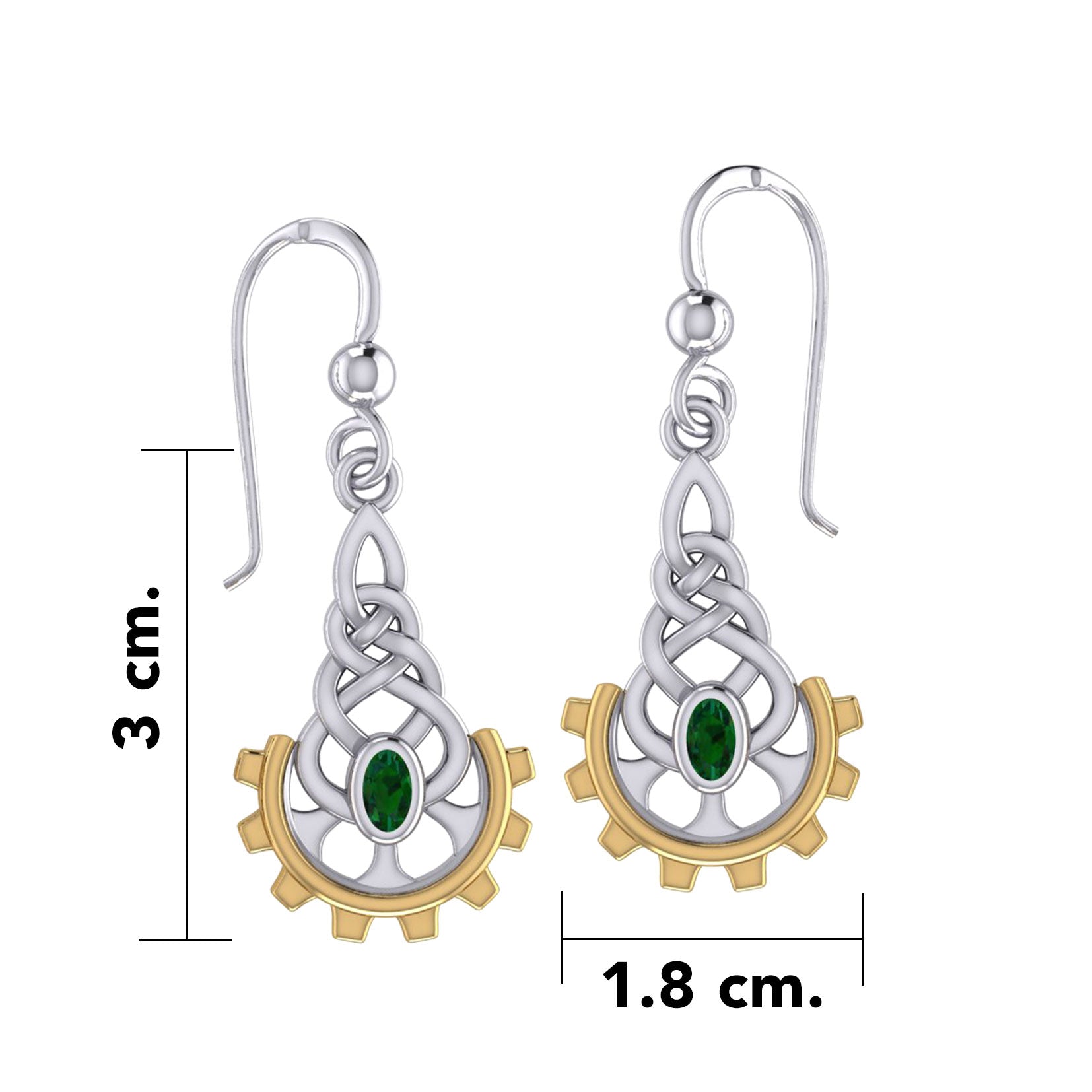 Steampunk Celtic Silver and 14K Gold Accent Earrings with Gemstone MER2116