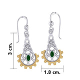 Steampunk Celtic Silver and 14K Gold Accent Earrings with Gemstone MER2116