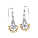Steampunk Celtic Silver and 14K Gold Accent Earrings with Gemstone MER2116