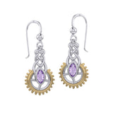 Steampunk Celtic Silver and Gold Accent Earrings with Marquise Gemstone MER2118