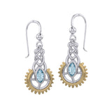 Steampunk Celtic Silver and Gold Accent Earrings with Marquise Gemstone MER2118