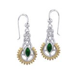 Steampunk Celtic Silver and Gold Accent Earrings with Marquise Gemstone MER2118