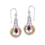 Steampunk Celtic Silver and Gold Accent Earrings with Marquise Gemstone MER2118