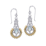 Steampunk Celtic Silver and Gold Accent Earrings with Marquise Gemstone MER2118