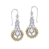 Steampunk Celtic Silver and Gold Accent Earrings with Marquise Gemstone MER2118