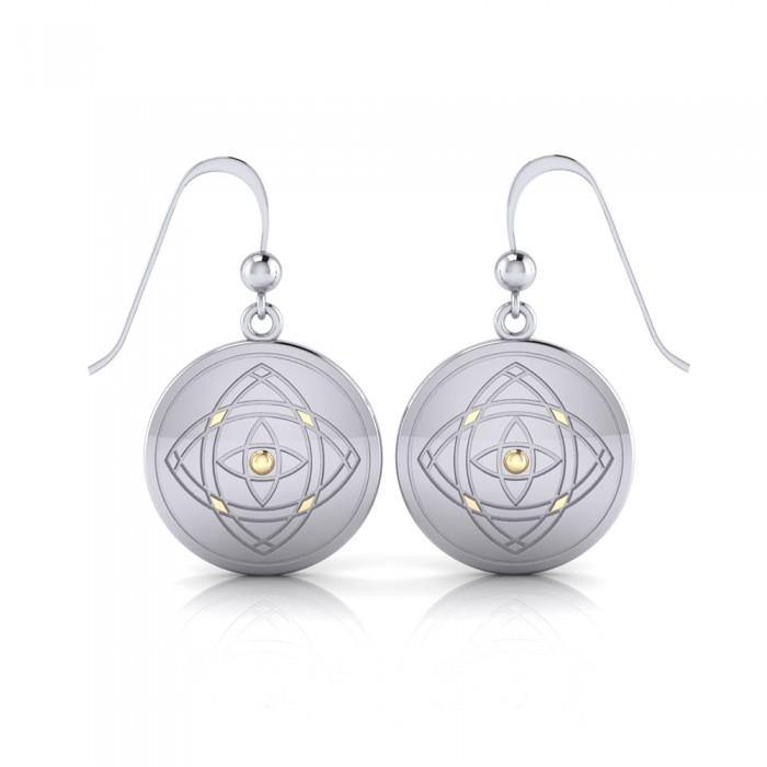 Be Focused, a life philosophy ~ Sterling Silver Jewelry Earrings Mandala with 14k gold accent - Jewelry