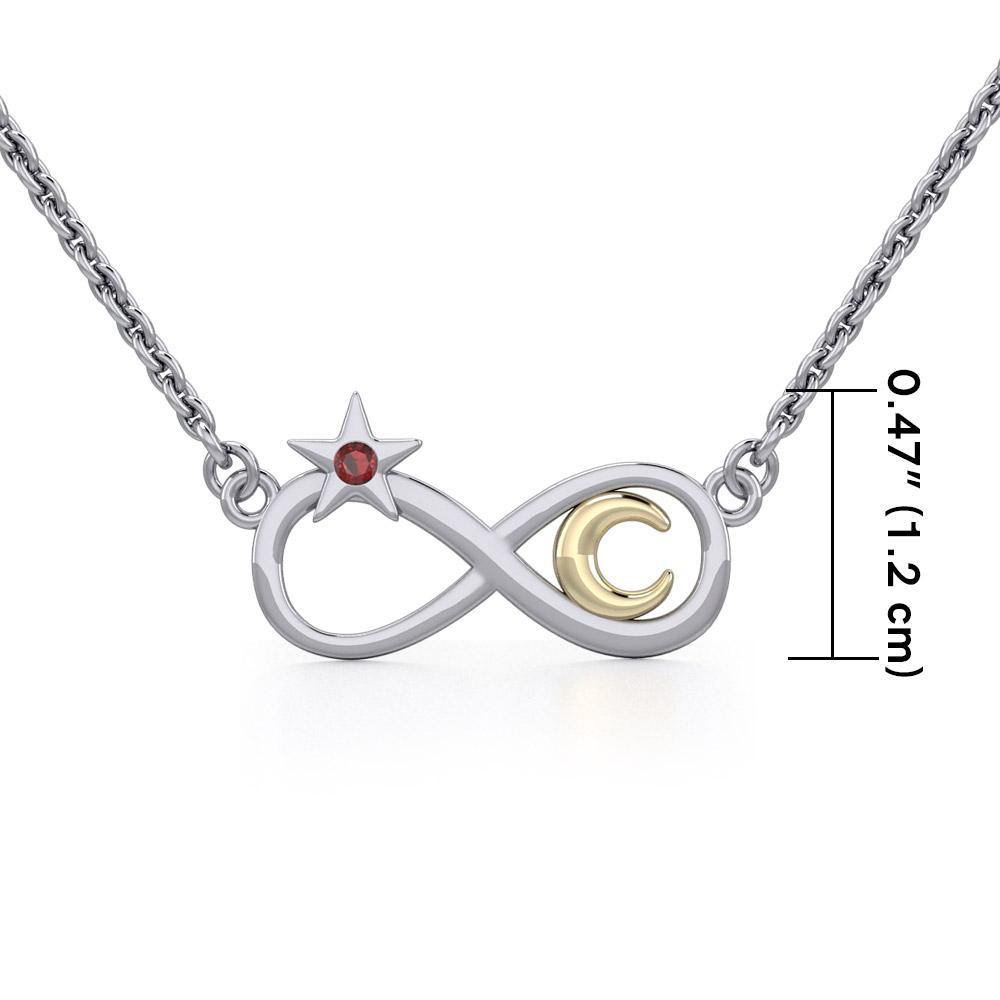 Infinity Moon and Star Silver and Gold Necklace with Gemstone MNC486 - Jewelry