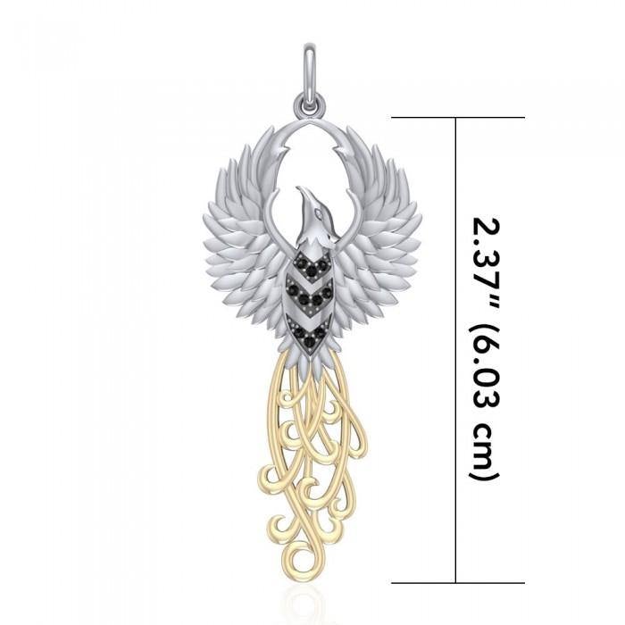 The Rise of the Mystical Fire Bird Sterling Silver and 14 Kt Gold Pendant - Jewelry