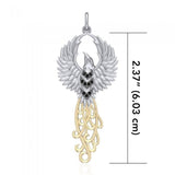 The Rise of the Mystical Fire Bird Sterling Silver and 14 Kt Gold Pendant - Jewelry